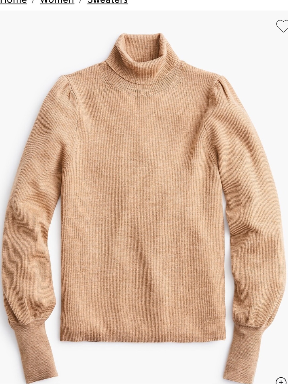 J. Crew Balloon-sleeve turtleneck sweater merino wool neutral tan size L